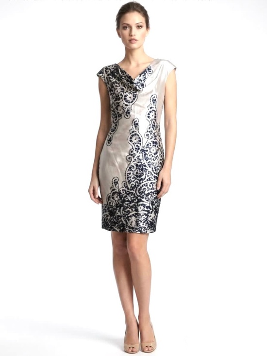 Evan Picone Dresses & Skirts - $140 EVAN PICONE champagne ivory satin black lace cocktail evening dress 6 NWT